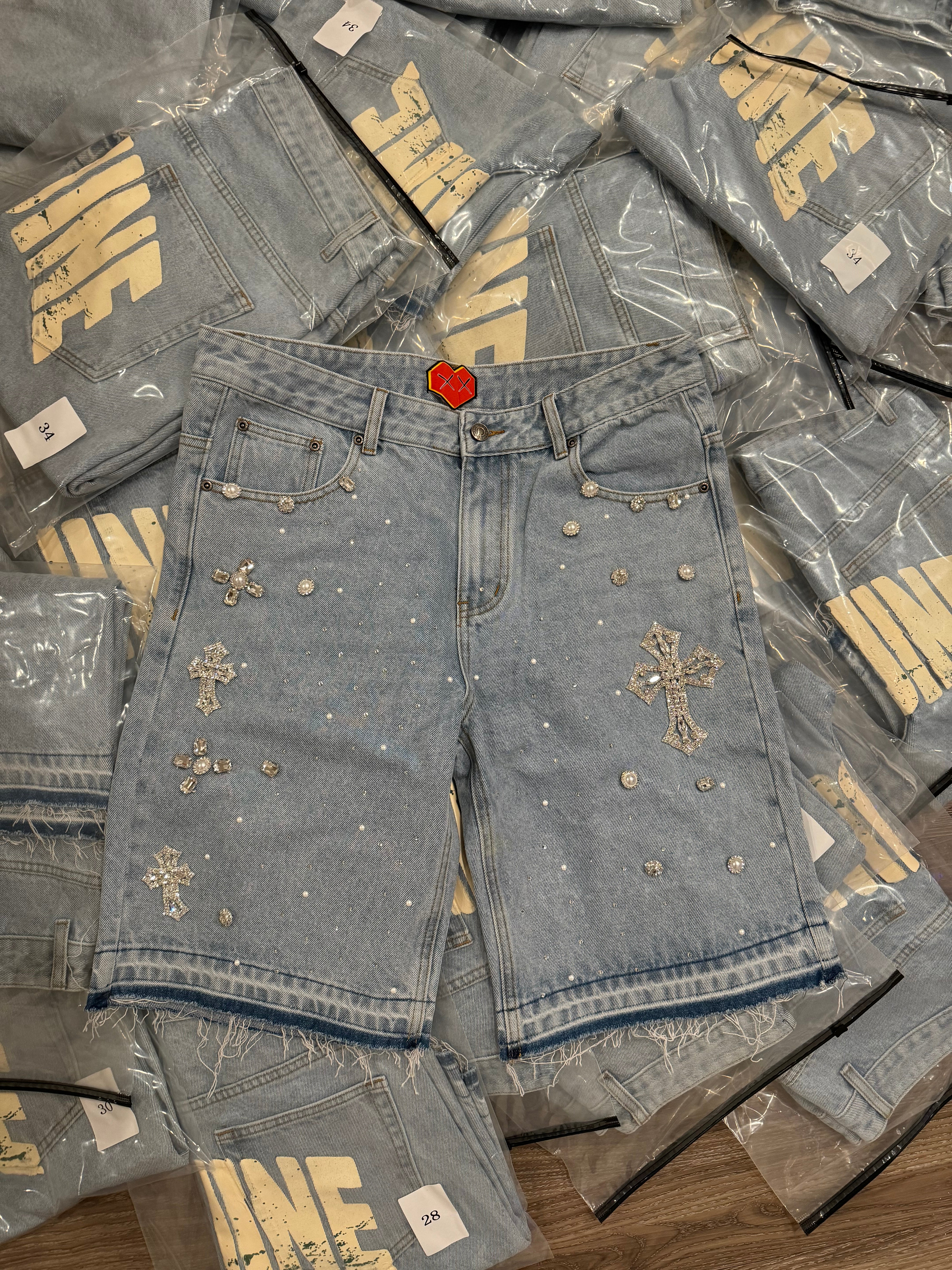 OG Denim Jorts - Raw Edge/Embellished