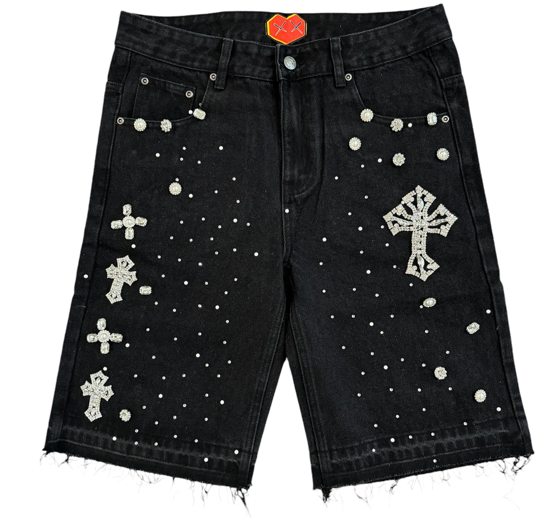OG BLACK Denim Jorts - Raw Edge/ Embellished